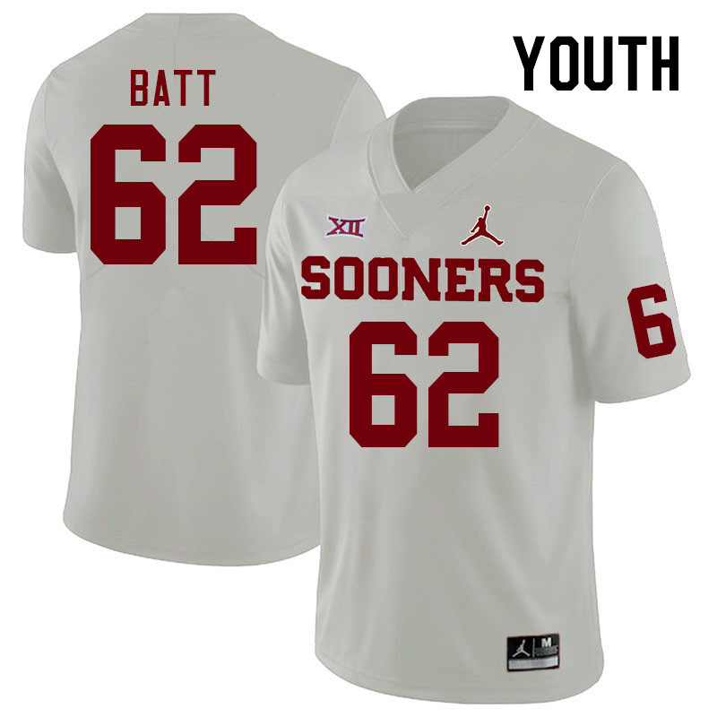 Youth #62 Drew Batt Oklahoma Sooners College Football Jerseys Stitched Sale-White - Click Image to Close
